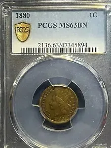 ?素晴らしい見事な 1880 1c インディアン ヘッド スラブ グレード ゴールド シールド PCGS MS63 BN ?