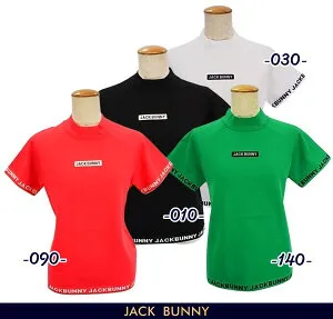 【PREMIUM OUTLET 50%OFF】Jack Bunny!! by PEARLY GATESジャックバニー!! ボックスロゴ レディース天竺ポリニット 半袖モックシャツモックネックプルオーバー 263-3175430/23B