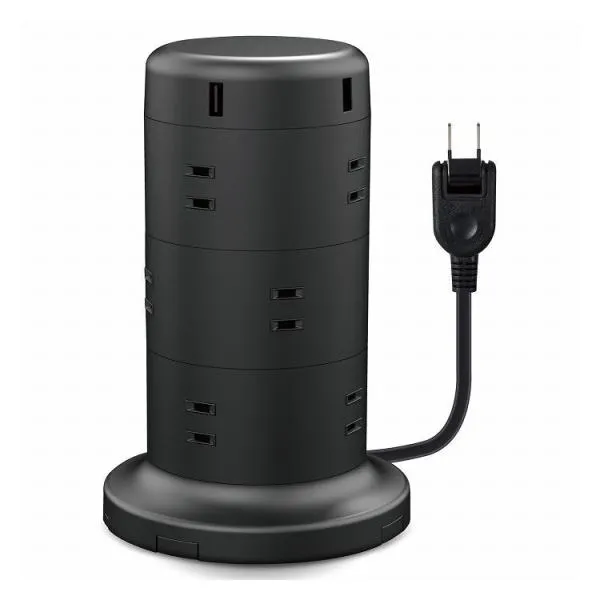 エレコム 電源タップ 12個口 2P 雷サージ トラッキング防止 ほこり防止 USBポート付き タワー型 2m ブラック ECT-0720BK 代引不可