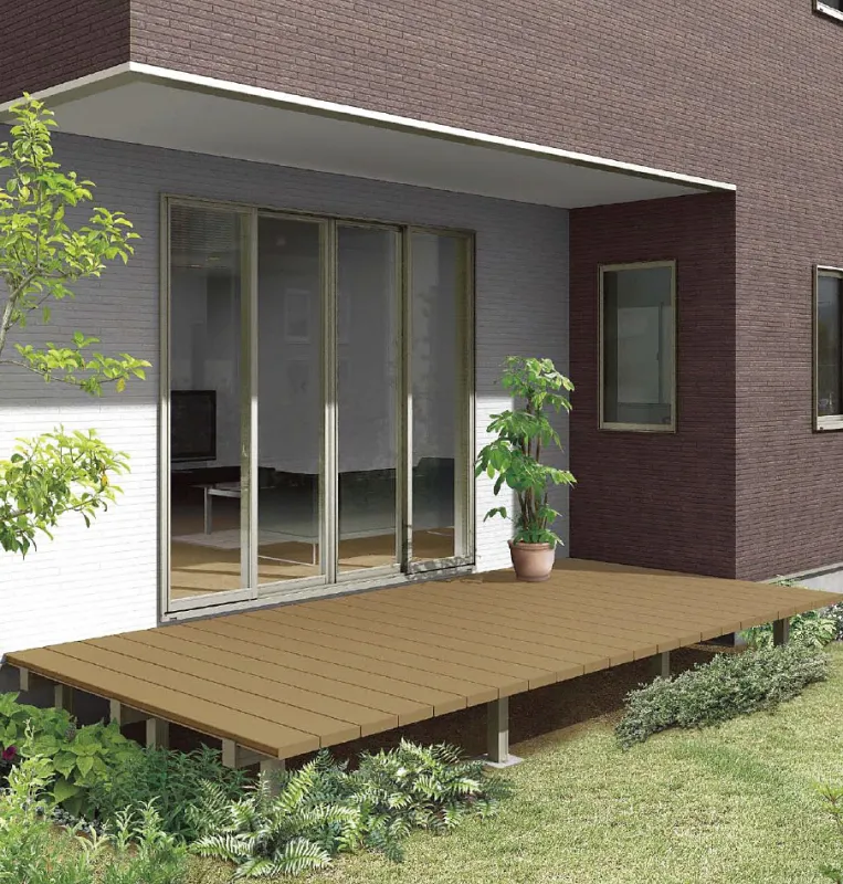 ウッドデッキ(工事費込み) レストステージ キャップ納まり[幅:7196mm 奥行:2103.5mm 床高さ:束柱セットロング・調整式(803～900mm) カラータイプ:クリエダークA] LIXIL リクシル(トステム) | 0.5坪/0.75坪/1.5間/2間/2.5間/1.5坪/2坪/4尺/5尺/6尺/7尺/8尺/9尺/10尺/90cm/180c