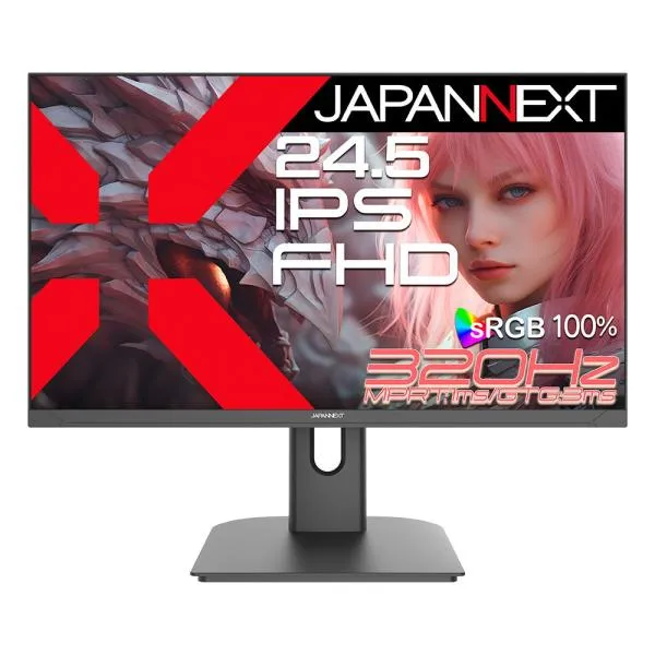 JAPANNEXT ゲーミング液晶ディスプレイ(24.5型/IPS(FFS)/FullHD 1920×1080/320Hz/1ms/HDR10/HDMI2.0/DP1.2/VESA)(ブラック) JN-IPS245G320F 返品種別A