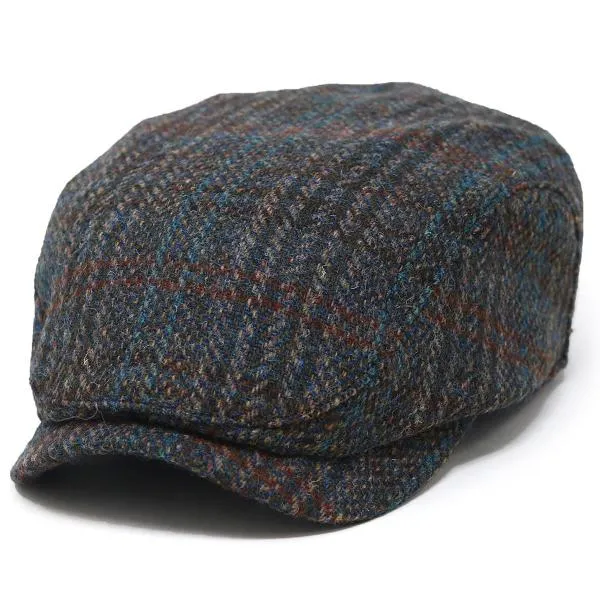 メンズ ハンチング wigens 大きいサイズ 帽子 ハリスツイード 暖かい 送料無料 ウィゲン チェック柄 秋冬 毛100% 紺 ネイビー