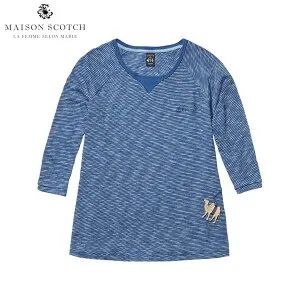 【ポイント10倍 4/24 20:00～4/27 9:59】 メゾンスコッチ MAISON SCOTCH 正規販売店 レディース 七分袖Tシャツ Striped indigo Tee in A-line fit. 100221 A D00S20