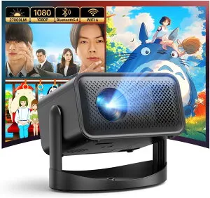 プロジェクター 家庭用 【2025年新モデル 360°回転 18000LM 1080P 4K】小型プロジェクター 天井投影 寝室 ホームプロジェクター スピーカー 内蔵 Bluetooth5.4 WIFI6 寝ながら 天井 一人暮らし PC Switch PS5