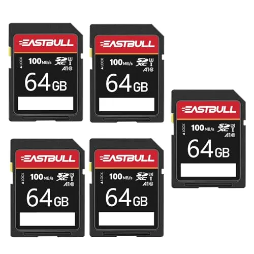 SDカード5枚パック 64GB EASTBULL Class 10 SD Card U1 V30 高速 100MB/秒 読み取りSDXCメモリーカード 5枚パック カメラ用 フルHDビデオ ミニケース5枚 (64GB 5パック)
