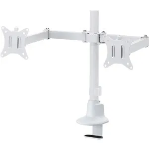 ■SANWA モニターアーム ディスプレイアーム 2画面左右 デュアルモニター 薄型クランプ 耐荷重各9kg 32インチまで対応 ホワイト〔品番:CRLAC216W〕【7162846:0】[法人・事業所限定][直送元][店頭受取