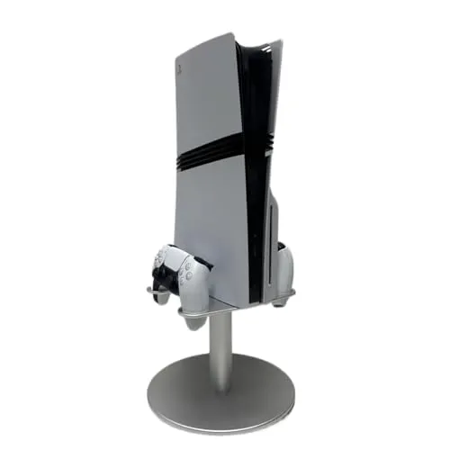 ZGOUO Sony プレイステーション5＆PS5 Slim＆PS5 Pro コンソール用フロアスタンド／冷却ブラケット（ディスク版／デジタル版＋ワイヤレスコントローラー対応）、アルミニウム合金製、配線隠蔽設計、ネジ固定式 (PS5 Slim＆PS5 Pr