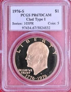 PCGS PR-67 DCAM オールドホルダー！1976-S クラッドプルーフ タイプ1 アイゼンハワー アイク ドル