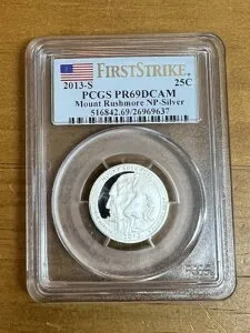 ファーストストライク 2013-S PCGS PR69DCAM ラシュモア山 NPシルバー 25セントコイン