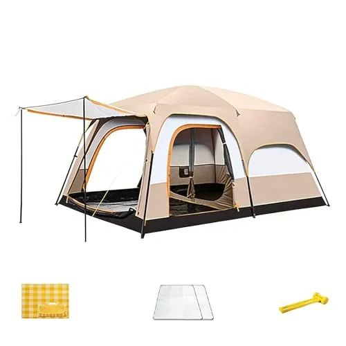 JTKXM テント キャンピングテント 大型 ドームテント 軽量 二重層 キャノピーテント 設営簡単 uvカット加工 前室付き アウトドア キャンプ 大型 リビング+２ルーム付き 通気性に優れ 二重構造 おしゃれ 4人用 防風 防雨 日よけ BBQ 公園