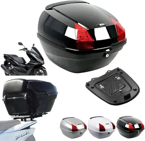 PCX専用 ボックス&キャリアセット 容量27L 取付簡単 PCX リアボックス トップケース リアキャリア 専用 ベースプレート バイク ケース ホンダ 適応車種：(PCX-2014~2025) (EMT-ブラック-38)