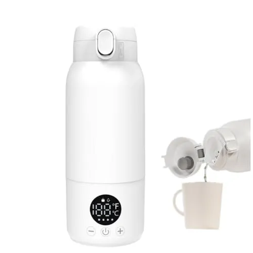 Quxxuol 電気ケトルポータブル、充電式ケトル 大容量バッテリー 11000mAh 湯沸かし器 温度調節 LCD温度表示 水漏れなし 500ml 一人暮らし、粉ミルクの醸造、セルフドライブキャンプ、セルフドライブキャンプ、ビジネス旅行に適しています (