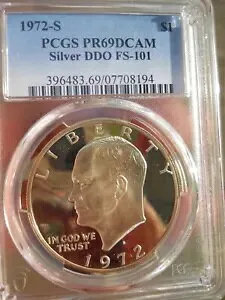 1972 S アイゼンハワー ドル FS 101 DDO PCGS PR69 DCAM ブライト ホワイト PR69 ウルトラ カメオ
