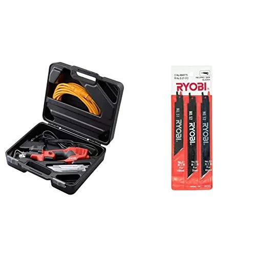 リョービ(Ryobi) 電気のこぎりキット 工具なしでブレード交換可能 ASK-1010KT 618400B & レシプロソー刃 ブレードセット 3本組 鉄工・木工用 6640775【セット買い】