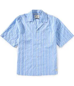 スコッチアンドソーダ メンズ トップス シャツ 刺繍 Scotch & Soda Embroidered Stripe Short Sleeve Woven Camp Shirt Sky Blue ブルー