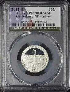 2011-S ゲティスバーグ国立公園 シルバークォーター - PCGS PR70DCAM 国旗ラベル - ?COINGIANTS?
