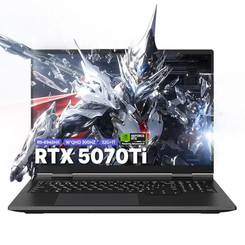 MECHREVO Dragon 16 Pro ゲーミングノートパソコン 16インチ QHD 300Hz NVIDIA GeForce RTX 5070 Ti 12G、AMD Ryzen 9 8945HX 32GB DDR5 RAM、1TB SSD Wind