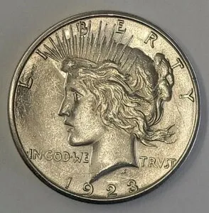 1923-S ピース銀貨。AU/BU。