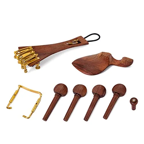 バイオリンアクセサリーセット レッド 無垢材 バイオリン パーツ セット ペグ ファインチューナー テールピース チンレスト チンレスト クランプ エンドピン テールガット 13in1 4/4 フルサイズ用