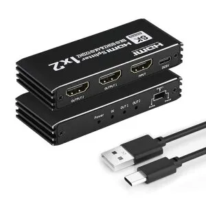 8KHDMI分配器1入力2出力8K@60HzHDMI2.1HDCP2.3EDID設定48GbpsDolbyAtmos7.1chHDTV/STB/DVD/PC/Xbox/PS4/FireTVStick/Apple