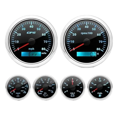 6 In 1 電圧計 水温計 タコメーター 油圧計 LED デジタルゲージキット 2インチ 52mm 85MM スピードメーター オートバイ(BS-80MPH)