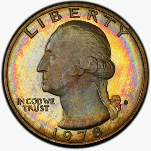 PR67DCAM 1978-S 25セント ワシントン プルーフ クォーター、PCGS トゥルービュー - レインボーアルバム トーン