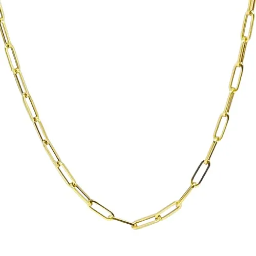 [RMジュエリー] 18金 ペーパークリップ 幅3mm 45cm 50cm 60cm 70cm チェーン ネックレス リンク 角アズキ 中空 K18 YG (50cm)