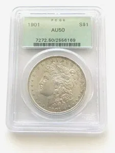1901年-P モーガンシルバードル $1 USコイン PCGS AU50 オールドグリーンホルダー-