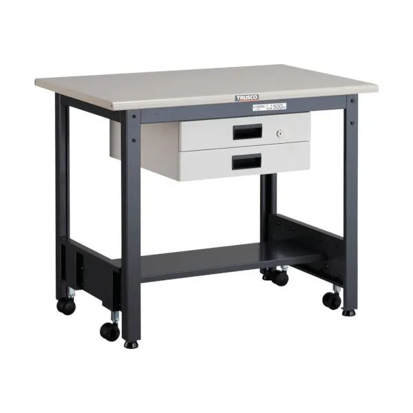■TRUSCO 中荷重作業台(500kg)CFW型 900X600XH740 薄型2段引出付 ダークグレー色 CFWS0960UDK2(4668049)[法人限定][直送元]