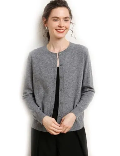 [Aecsoc] クルーネック 長袖 100%カシミヤ カーディガン セーター レディース 秋冬 ZSBR-8367 (JP, アルファベット, XL, グレー)