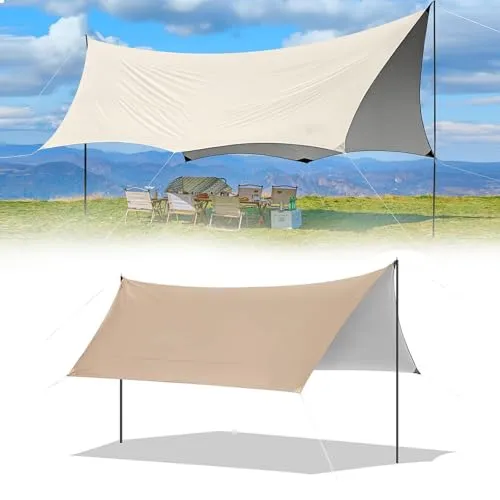 JTKXM キャンプ タープ テント ，防水シート，大型30㎡/22㎡/16㎡/10㎡ ，オックスフォード布，遮光，耐風強化設計，紫外線防止 ，ひんやり涼しい，強風安定，強化ポール，太ガイライン，ロングペグ付き，防水防汚 ， ファミリー グループキャンプ