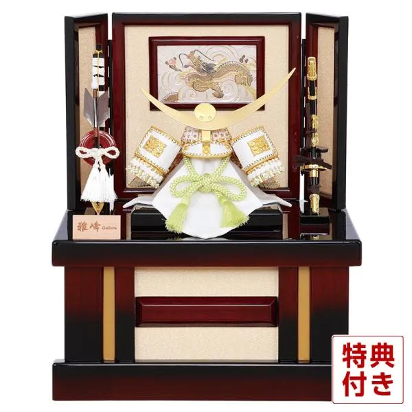 【100周年記念祭】五月人形 コンパクト 上杉謙信 兜収納飾り 兜飾り 雅峰作 金小札 正絹 白糸縅 8号 h085-fz-6m22-hh-733