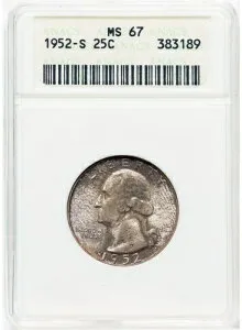 1952-S 25C MS67 ANACS。小型ホルダーに収納！