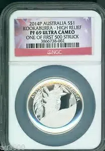 2014-P $1 オーストラリア クッカブラ ハイリリーフ 1 オンスプルーフ銀貨 NGC PF69 PR69