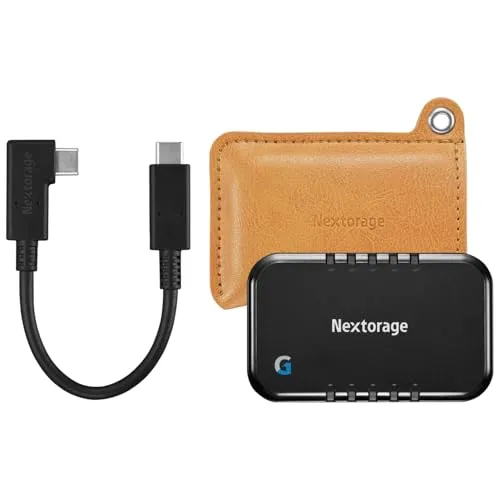 Nextorage 日本メーカー SSD 外付け 2TB USB3.2 Gen2, L字型ケーブル NX-P2SE Gシリーズ 茶ポーチ同梱モデル Type-C 最大転送速度1050MB/s ポータブルゲーム機 Windows MacOS PS5 iPho