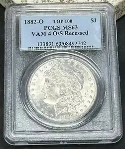 1882 O モルガン ドル トップ 100 VAM 4 O/S 凹型 PCGS MS63