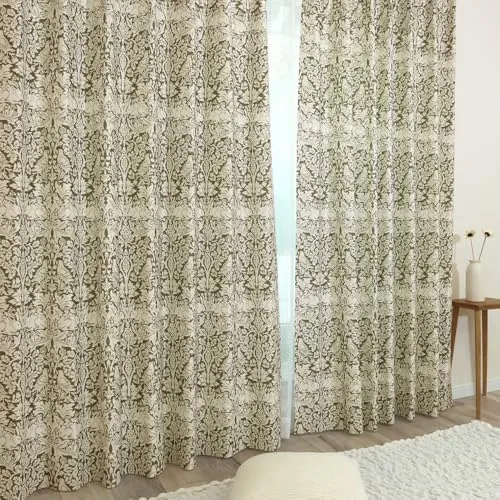 [カエイレース] ドレープ カーテン 2枚組【日本製 144サイズ】ウィリアムモリス 【 Brer Rabbit ブレアラビット 】遮光3級(遮光率99.40%以上99.80%未満) 防炎機能 遮熱 断熱 保温 目隠し【幅130ｃｍ×丈155ｃｍ 】