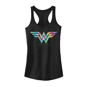 アニメキャラクター レディース トップス Tシャツ ロゴ Licensed Character Juniors' DComics Wonder Woman Tie Dye Logo Tank Top Black ブラック