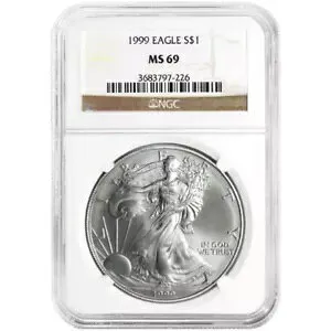 1999 $1 1オンス アメリカン シルバー イーグル NGC MS69 ブラウン ラベル