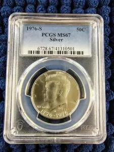 1976-S シルバー ケネディ ハーフダラー - PCGS MS 67 - 90% シルバー ブラストホワイト