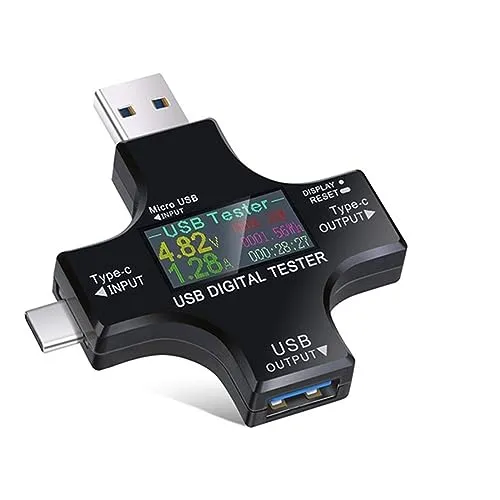 USB電圧電流チェッカー メーターテスター カラー PD USB テスター DC デジタルマルチメーター電圧計電流電圧 Type-C メーターアンプ電流計検出器モバイルバッテリー充電器テスター 電圧、電流、容量、電力、時間、温度、負荷インピーダンス(2Pc