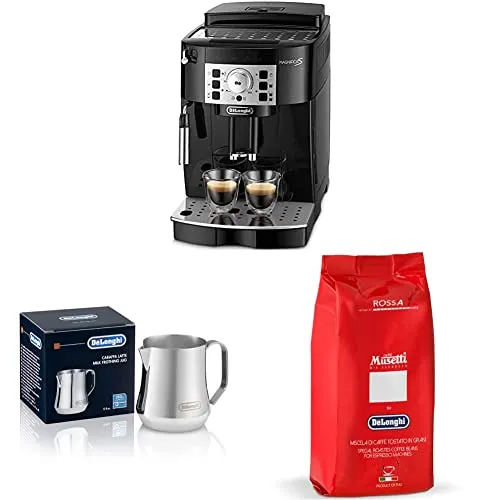 【セット買い】【エントリーモデル】デロンギ(DeLonghi) 全自動コーヒーメーカー マグニフィカS ミルク泡立て:手動 ブラック ECAM22112B & ステンレス製ミルクジャグ 350ml DLSC060 シルバー & Musetti(ムセッティー