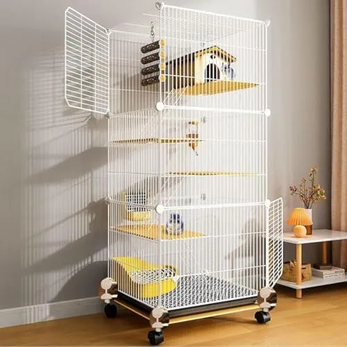 Kisigim 特大金属製5段小動物ケージ ユニバーサルホイール付き 成体ラット フェレット チンチラ モルモット 大型ハムスター用 (1列2段長さ*幅*高さ47*37*82 cm,ホワイト)