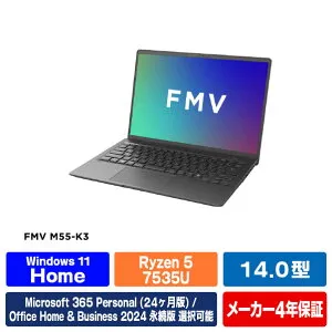 富士通 14型WUXGA/Ryzen 5/Radeon 660M/メモリ16GB/約256GB SSD/WiFi 6E e angle select FMV Note M ブライトブラック FMVM55K3B5 [FMVM55K3B5]【RNH】【MPAP】