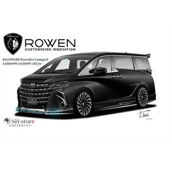 40系アルファード【LEDスポットタイプ】フロントスポイラー未塗装FRP製/フード・フェンダーエクステンション(ROWEN)ロエン