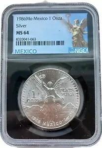 1986 mo 1 Onza LIBERTAD メキシコ 1オンス ファイン シルバー .999 NGC MS64 メキシコ コイン ラウンド