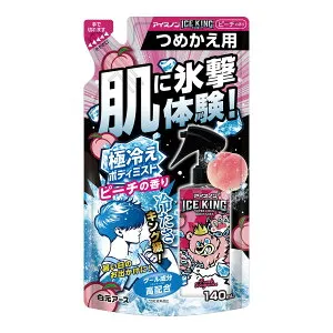 【送料お得・まとめ買い×11個セット】アイスノン ICE KING 極冷え ボディミスト ピーチの香り つめかえ用 140mL