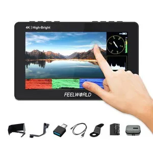 FEELWORLDF5PROX5.5インチ1600nit高輝度DSLRカメラフィールドモニター3DLUT波形タッチスクリーン4KHDMI/Type-C入力1920x1080IPS小型フルHD(F970バッテリーと収納袋付き)