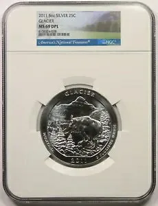 2011 グレイシャー NP シルバー 5oz 25C MS 69 DPL NGC アメリカ ザ ビューティフル ATB