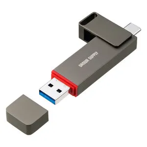600-USSC512GB スティックSSD 512GB 読み込み最大 1000MB/s USB A / Type-C コンパクト ポータブル 外付け 超小型 PS5 テレビ録画 アルミ筐体 USB-C ガンメタリック